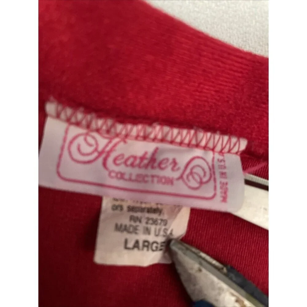 Red Quilted Long Zip-Up Robe Heather Collection Made In USA Large - Picture 6 of 12